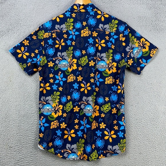 Roody Spyder Mens Hawaiian Shirt Large Blue Floral Button Up Pocket Short Sleeve - Picture 2 of 8